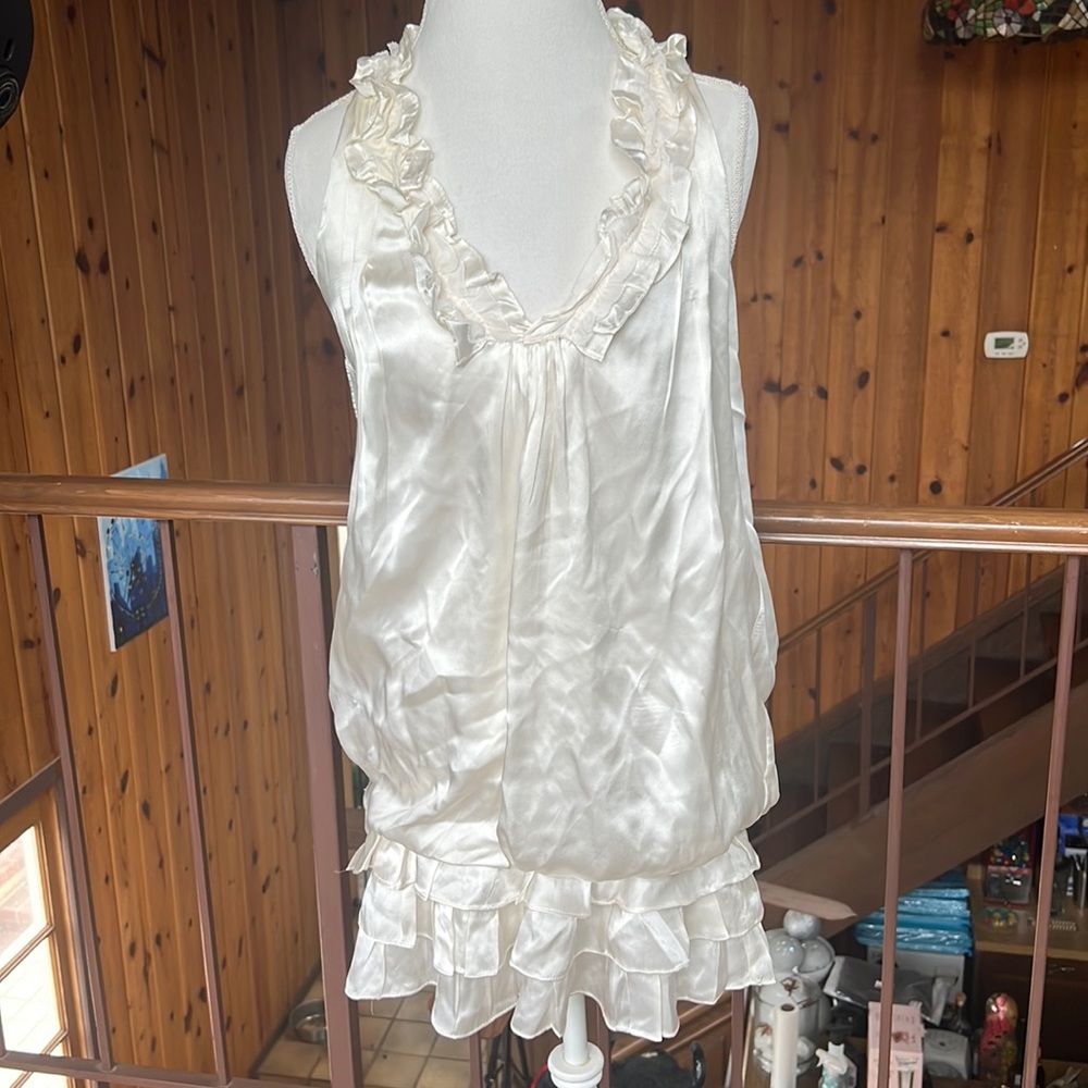 Catherine Malandrino White Silk Tunic Blouse Top
